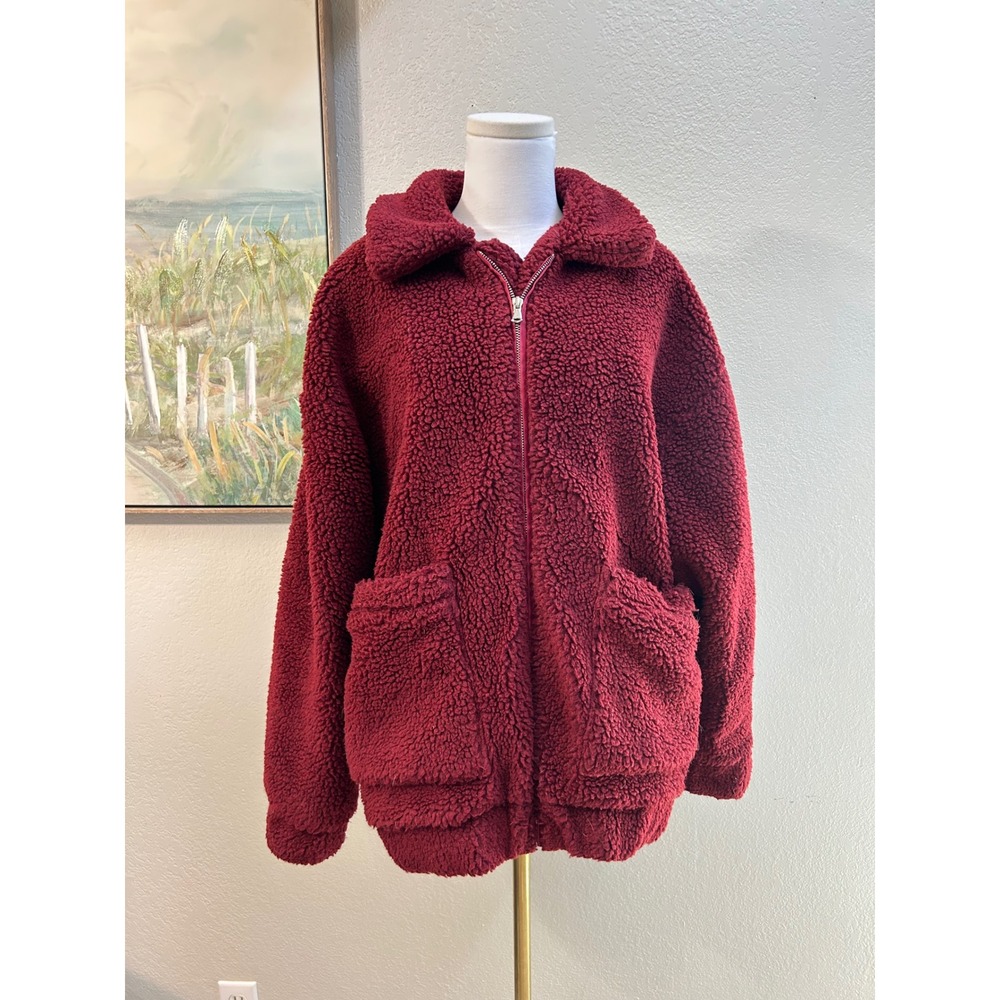 I.AM.GIA Burgundy Teddy Sherpa Jacket S Oversized Y2K Faux Fur Coat